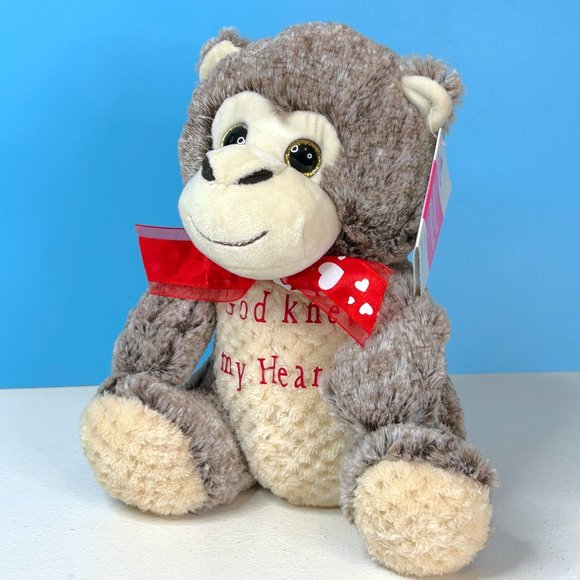 RARE Walmart GOD KNEW MY HEART Monkey Valentine's Day 11" Plush Stuffed Animal - Picture 4 of 7